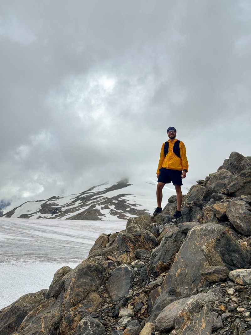 The author hiking in the Canadian Rockies on a van trip